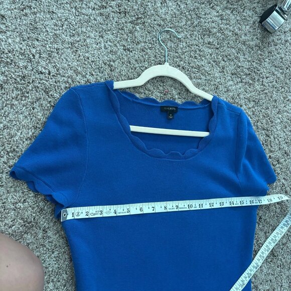 Talbots Scalloped Knit Sweater Dress Sz M Cobalt Blue Fit & Flare Modest A Line - Picture 4 of 10